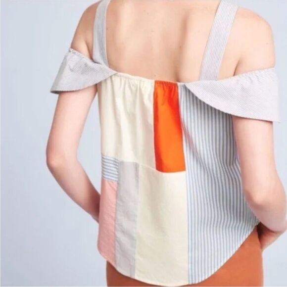 Anthropologie Maeve Medley Open-Shoulder Patchwork Top Size 10 - Picture 3 of 8
